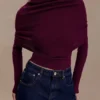 Mazie Asymetrical Cashmere Blend Long Sleeve Knit Top – Plum Mazie Asymetrical Cashmere Blend Long Sleeve Knit Top – Plum