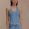 Meadow Denim Corset Halter Top – Classic Blue Meadow Denim Corset Halter Top – Classic Blue