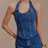Meadow Denim Corset Halter Top – Dark Blue Meadow Denim Corset Halter Top – Dark Blue