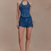 Meadow Denim Corset Halter Top – Dark Blue Meadow Denim Corset Halter Top – Dark Blue