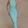 Melodie Halter Knit Maxi Dress – Cyan Blue Melodie Halter Knit Maxi Dress – Cyan Blue