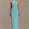 Melodie Halter Knit Maxi Dress – Cyan Blue Melodie Halter Knit Maxi Dress – Cyan Blue