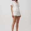 Melody Linen Short With Lace – White Melody Linen Short With Lace – White
