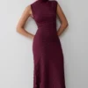 Milasandra Pleated Knit Dress – Plum