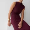 Milasandra Pleated Knit Dress – Plum