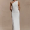 Milena One Shoulder Crepe Maxi Dress – White Milena One Shoulder Crepe Maxi Dress – White