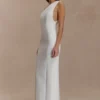Milena One Shoulder Crepe Maxi Dress – White Milena One Shoulder Crepe Maxi Dress – White