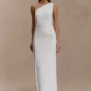 Milena One Shoulder Crepe Maxi Dress – White Milena One Shoulder Crepe Maxi Dress – White