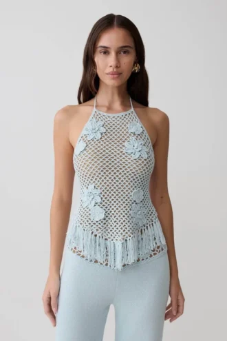 Miley Crochet Halter Top – Pale Aqua