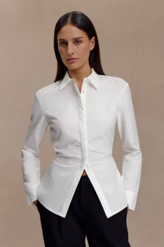 Millie Tie Back Cotton Shirt – White