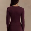 Miraby Front Ruched Knit Long Sleeve Top – Dark Chocolate Miraby Front Ruched Knit Long Sleeve Top – Dark Chocolate