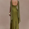 Myla Draped Shoulders Satin Maxi Dress – Khaki Myla Draped Shoulders Satin Maxi Dress – Khaki