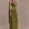 Myla Draped Shoulders Satin Maxi Dress – Khaki Myla Draped Shoulders Satin Maxi Dress – Khaki
