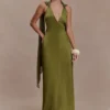 Myla Draped Shoulders Satin Maxi Dress – Khaki Myla Draped Shoulders Satin Maxi Dress – Khaki