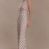 Nadine Halter Chiffon Maxi Dress – Ivory/Merlot Polka Dot Nadine Halter Chiffon Maxi Dress – Ivory/Merlot Polka Dot