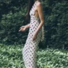 Nadine Halter Chiffon Maxi Dress – Ivory/Merlot Polka Dot Nadine Halter Chiffon Maxi Dress – Ivory/Merlot Polka Dot