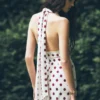 Nadine Halter Chiffon Maxi Dress – Ivory/Merlot Polka Dot Nadine Halter Chiffon Maxi Dress – Ivory/Merlot Polka Dot