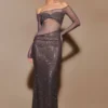 Nash Diamante Off Shoulder Maxi Dress – Gunmetal Nash Diamante Off Shoulder Maxi Dress – Gunmetal