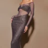 Nash Diamante Off Shoulder Maxi Dress – Gunmetal Nash Diamante Off Shoulder Maxi Dress – Gunmetal