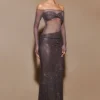 Nash Diamante Off Shoulder Maxi Dress – Gunmetal Nash Diamante Off Shoulder Maxi Dress – Gunmetal