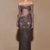 Nash Diamante Off Shoulder Maxi Dress – Gunmetal Nash Diamante Off Shoulder Maxi Dress – Gunmetal
