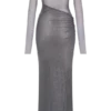 Nash Diamante Off Shoulder Maxi Dress – Gunmetal Nash Diamante Off Shoulder Maxi Dress – Gunmetal