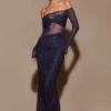 Nash Diamante Off Shoulder Maxi Dress – Navy Nash Diamante Off Shoulder Maxi Dress – Navy