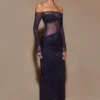 Nash Diamante Off Shoulder Maxi Dress – Navy Nash Diamante Off Shoulder Maxi Dress – Navy