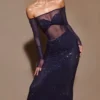 Nash Diamante Off Shoulder Maxi Dress – Navy Nash Diamante Off Shoulder Maxi Dress – Navy