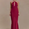 Nerea Slip Halter Maxi Dress – Cherry Red