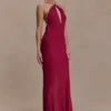 Nerea Slip Halter Maxi Dress – Cherry Red