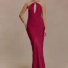 Nerea Slip Halter Maxi Dress – Cherry Red