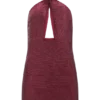 Nylah Beaded Halter Mini Dress – Burgundy