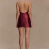 Nylah Beaded Halter Mini Dress – Burgundy