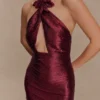 Nylah Beaded Halter Mini Dress – Burgundy