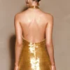 Nylah Beaded Halter Mini Dress – Gold Nylah Beaded Halter Mini Dress – Gold