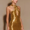 Nylah Beaded Halter Mini Dress – Gold Nylah Beaded Halter Mini Dress – Gold