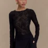 Omari Embroidery Long Sleeve Knit Top – Black Omari Embroidery Long Sleeve Knit Top – Black