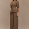 Opal Puff Sleeve Suiting Top – Cacao Brown Opal Puff Sleeve Suiting Top – Cacao Brown