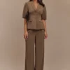 Opal Puff Sleeve Suiting Top – Cacao Brown Opal Puff Sleeve Suiting Top – Cacao Brown