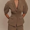 Opal Puff Sleeve Suiting Top – Cacao Brown Opal Puff Sleeve Suiting Top – Cacao Brown