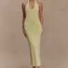 Ovina Halter Neck Knit Midi Dress – Lemon Ovina Halter Neck Knit Midi Dress – Lemon