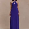 Ozias Halter Semi Sheer Knit Maxi Dress – Deep Purple Ozias Halter Semi Sheer Knit Maxi Dress – Deep Purple