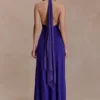 Ozias Halter Semi Sheer Knit Maxi Dress – Deep Purple Ozias Halter Semi Sheer Knit Maxi Dress – Deep Purple