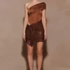 Paisley Slinky And Diamante Mini Dress – Chocolate Paisley Slinky And Diamante Mini Dress – Chocolate