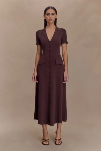 Pearson Short Sleeve Knit Midi Dress – Chocolate Pearson Short Sleeve Knit Midi Dress – Chocolate
