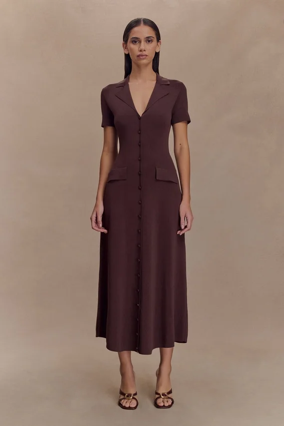 Pearson Short Sleeve Knit Midi Dress – Chocolate Pearson Short Sleeve Knit Midi Dress – Chocolate