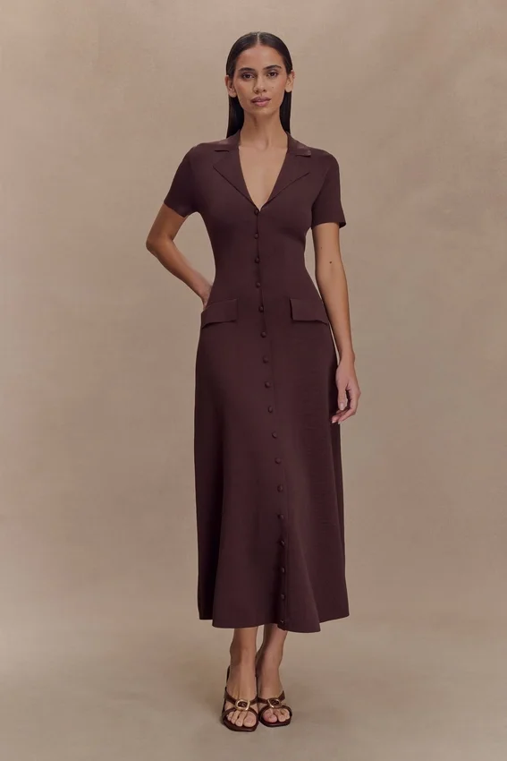 Pearson Short Sleeve Knit Midi Dress – Chocolate Pearson Short Sleeve Knit Midi Dress – Chocolate