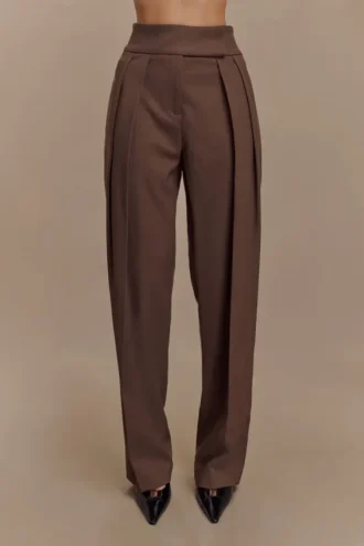 Penelope Pleated High Waisted Pants – Chocolate