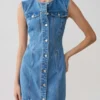 Penn Button Front Denim Mini Dress – Summer Blue